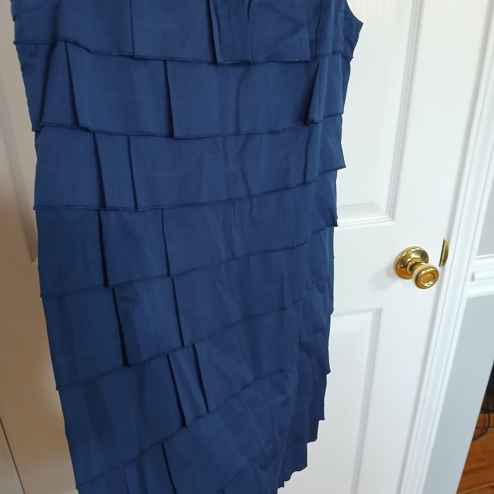 Sleeveless ChicosvNavy Blue Tiered Ruffled Women's Dress Knee Length Nautical - Picture 5 of 6